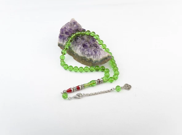 Nakkaş İmame İşçilikli Ateş Kehribar Tesbih 9x9mm Alpaka Püskül - Resim 2