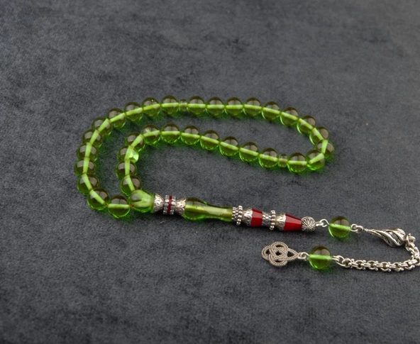 Nakkaş İmame İşçilikli Ateş Kehribar Tesbih 9x9mm Alpaka Püskül - Resim 3