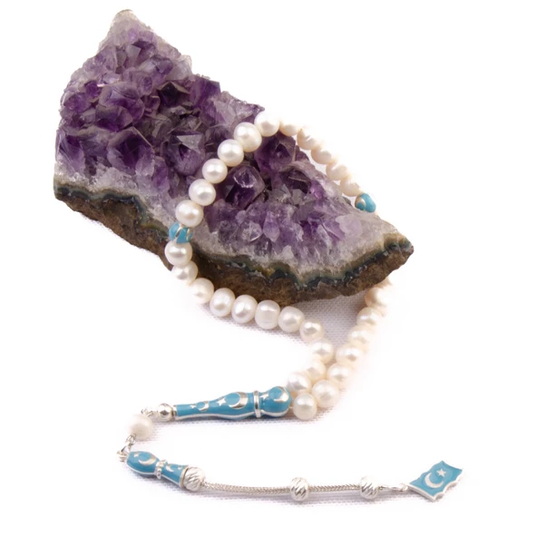 Doğal Kesim Gümüşlü Kuyumcu İncisi 30 cm Tesbih - Resim 2