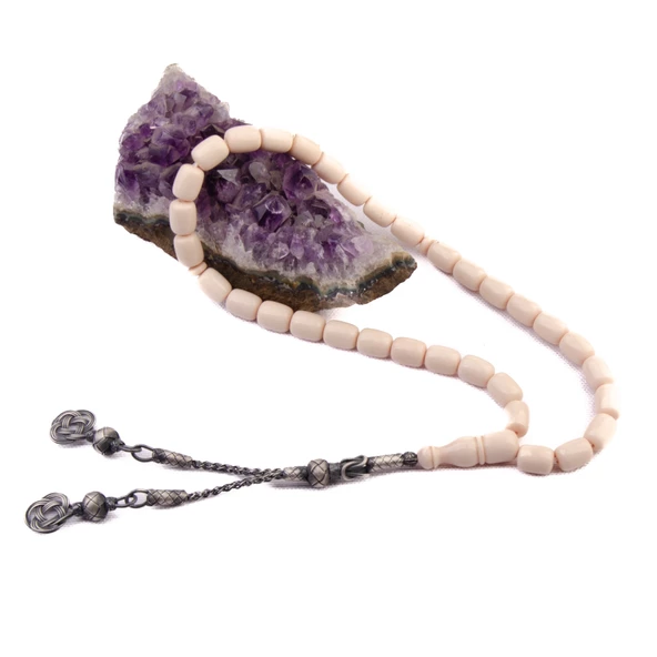 Özel Seri Kazaz Kapsül Kesim 11x8 mm Katalin Gümüş Püsküllü Tesbih - Resim 2