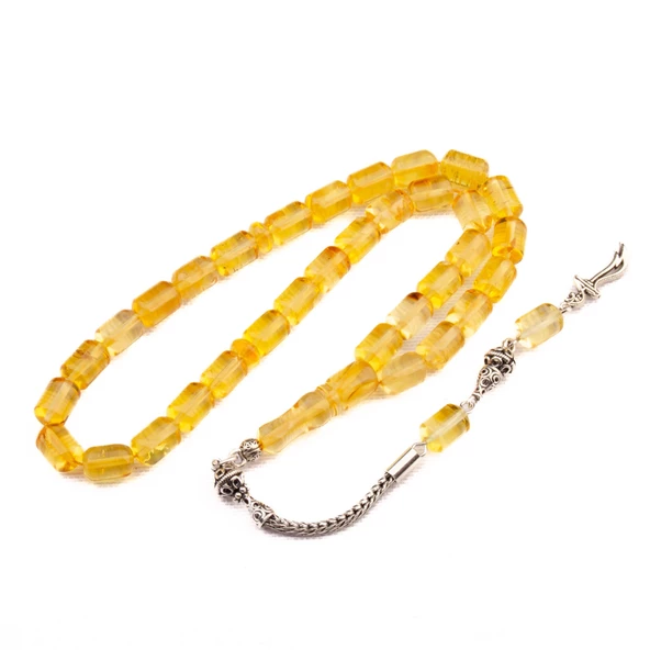 Kapsül Kesim 10x7 mm Damla Kehribar Gümüş Püsküllü Tesbih 19,10 GRAM ürün görseli 1