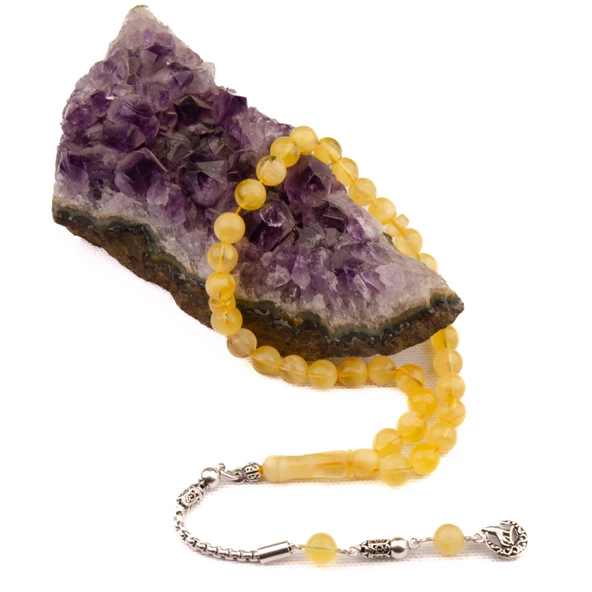 Küre Kesim 7x7 mm Damla Kehribar Gümüş Püsküllü Tesbih 11,60 GRAM - Resim 2