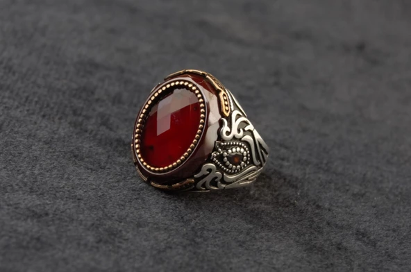 Yakut Taşlı Gümüş Yüzük 13,90 Gram - 2