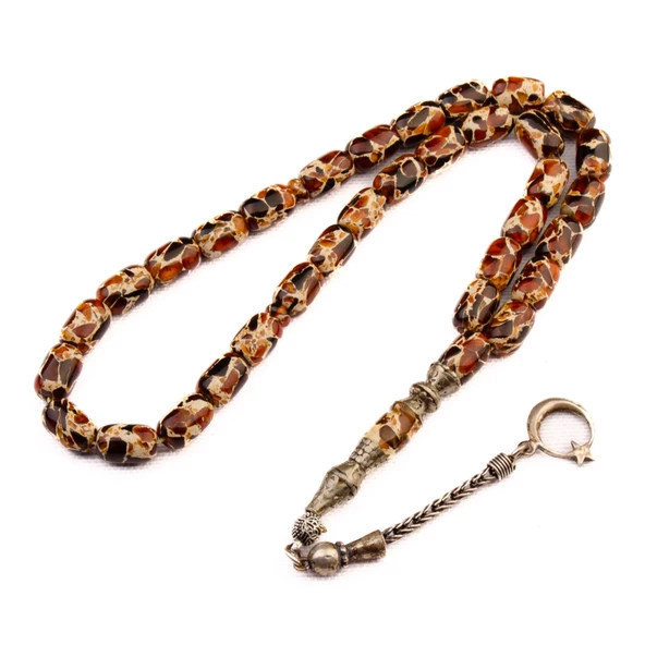 Kapsül Kesim 11x8 mm Parçacıklı Damla Kehribar Gümüş Püsküllü Tesbih 24,90 GRAM - Resim 2