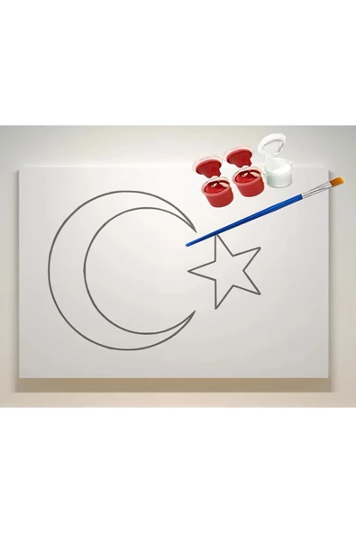 SINIF SETİ- (20 ADET) TÜRK BAYRAĞI BOYAMA SETİ- 17,5 x25 cm TUVAL + 3 BOYA + 1 FIRÇA- CUMHURİYET - 4