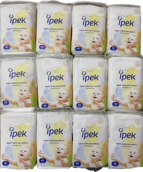 ipek bebek temizleme pamuğu 60 x12 paket