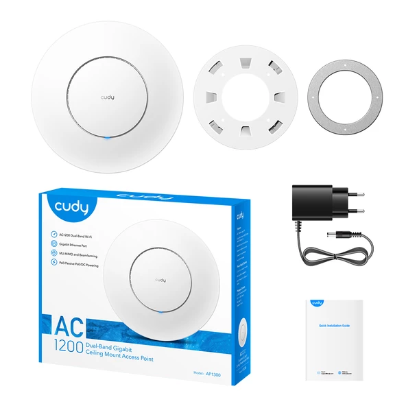 Cudy Access Point Ap1300 Ac1200Mbps 2.4Ghz/5Ghz Re/Wısp Gigabit Mu-Mımo 1Xpoe Port Tavan Tipi Wi-Fi