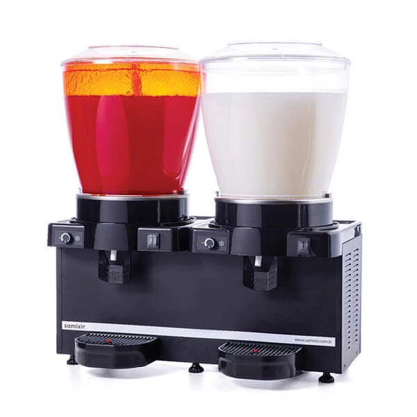 Samixir SM44.AB Twin Soğuk İçecek Dispenseri, 22+22 L, Panaromik, Analog, Fıskiyeli ve Karıştırıcılı, Siyah