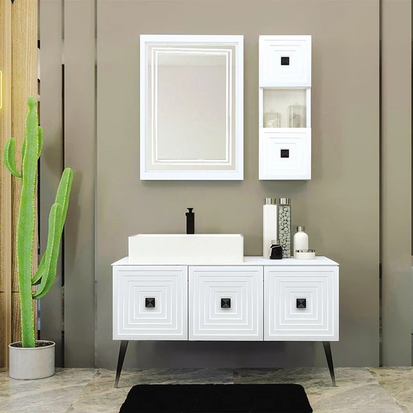 Denko Burcu 120 cm MDF Bej Banyo Dolabı Aynalı Üst Modülü - Resim 2