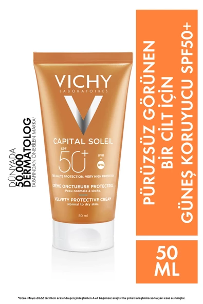 Vichy Capital Soleil Velvety Cream Çok Yüksek Korumalı Yüz Güneş Kremi SPF50 50 ml ürün görseli