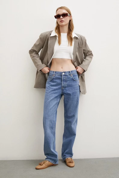 Beş Cepli Boru Paça Jean Mavi - 4