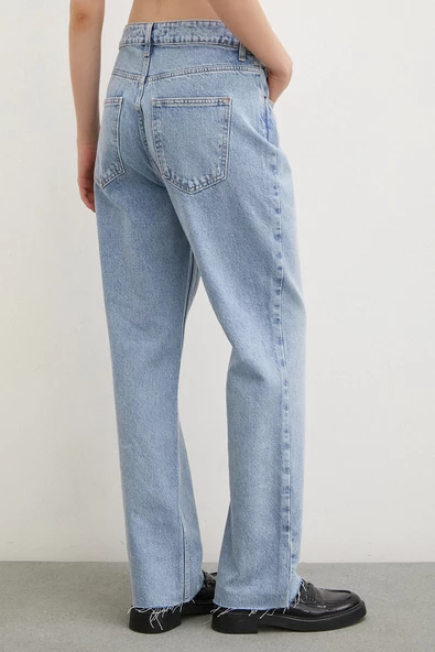 Kesik Paça Yüksek Bel Jean Buz Mavisi - 6