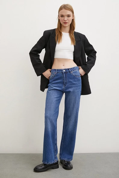 Yüksel Bel Wide Leg Jean Mavi - 2