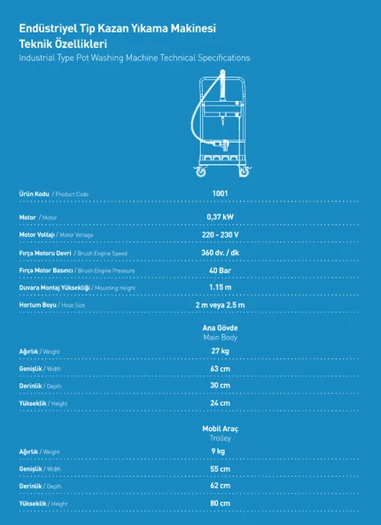 Cancan 1105 Endüstriyel Tip Kazan Yıkama Makinesi + Mobil Araba - Resim 2