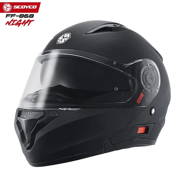 SCOYCO FF-868 NIGHT MAT SİYAH ÇENE AÇILIR GÜNEŞ VİZÖRLÜ KASK ürün görseli