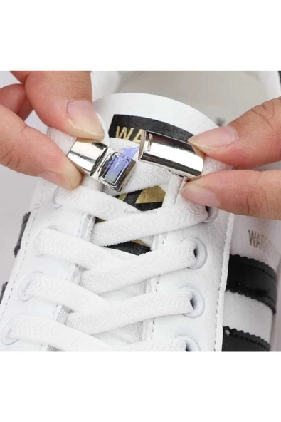 Mıknatıslı NİKEL KAPAMALI Elastik Yassı Bağcık 100 cm 1 Çift Beyaz - Resim 2