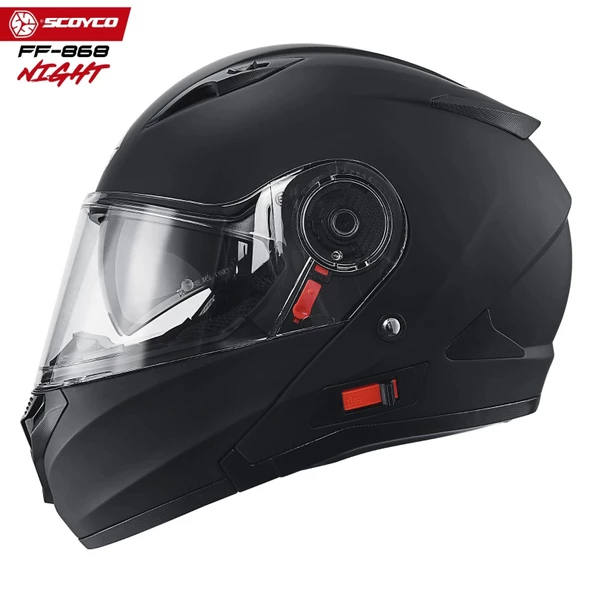 SCOYCO FF-868 NIGHT MAT SİYAH ÇENE AÇILIR GÜNEŞ VİZÖRLÜ KASK - Resim 2