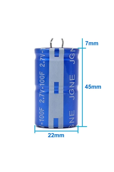 100F 2.7V Süpercap 22x45mm DIP Süper Kapasitör Enerji Depolama Güneş Rüzgar Akü Batarya Güç