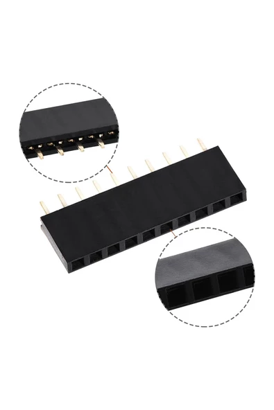 10 Pin Tek Sıra Dişi Header 180 Derece 1x10 Pin 2.54mm Soket Konnektör Breadboard Pcb Devre Bağlantı - Resim 4