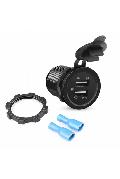 12v Dual Usb Araç Şarj Soketi 5v 1a 2.1a Çift Usb Ledli Su Geçirmez Şarj Adaptörü Oto ürün görseli