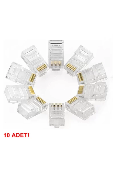 10 Adet 8P8C Plastik RJ45 Soket Ethernet Bağlantı Kablo Konnektörü Açık Uçlu 8 Pin Şeffaf