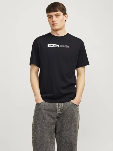 JACK JONES Yazı Detaylı Bisiklet Yaka Erkek Tişört 12233999 - 3