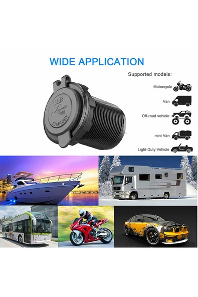 12v Dual Usb Araç Şarj Soketi 5v 1a 2.1a Çift Usb Ledli Su Geçirmez Şarj Adaptörü Oto - Resim 5