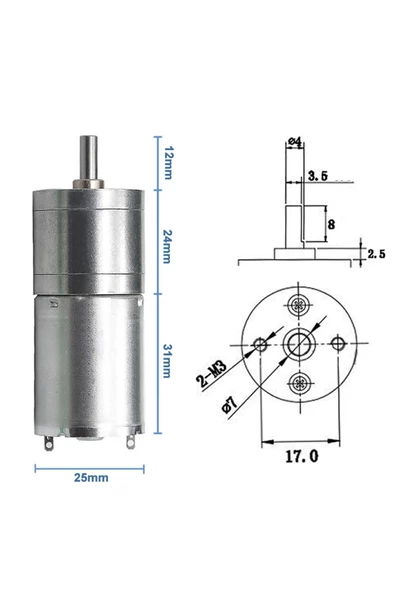 12v 1200rpm Jga25-370 Redüktörlü Dc Motor Yüksek Tork Kuvvet 25mm Robot Oyuncak Rc Araba - Resim 6