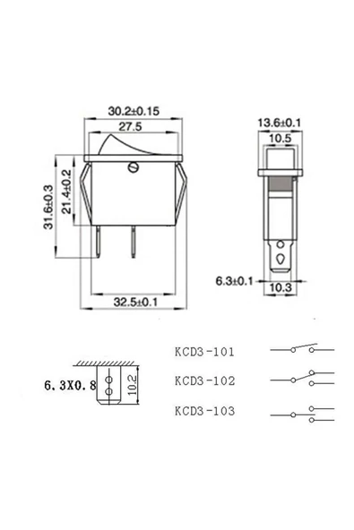 15A 250V On / Off 2 Pin Anahtar İnce Latch Tip Buton Yüksek Akım Kcd3-101 Switch Panel Montaj Kutu - 5