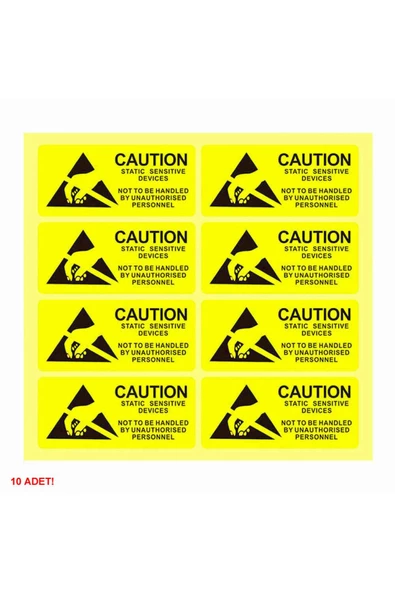 10 Adet Antistatik Uyarı Etiketi Elektrostatik Elektrik Esd Ikaz Caution Dikkat Yapışkan Stiker ürün görseli