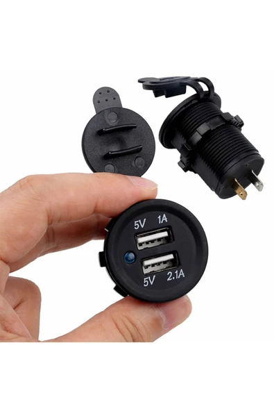 12v Dual Usb Araç Şarj Soketi 5v 1a 2.1a Çift Usb Ledli Su Geçirmez Şarj Adaptörü Oto - Resim 4