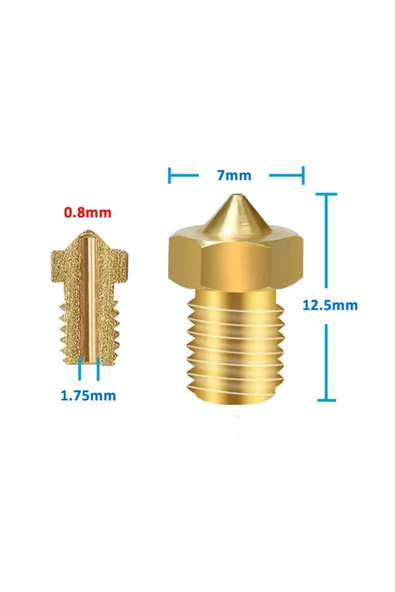 0.8mm X 1.75mm M6 Prinç Nozzle 3d Yazıcı Printer 1.75mm Filament Uyum Mk8 Cr-10 Cr-10s Ender