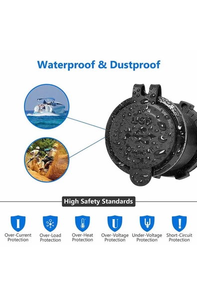 12v Dual Usb Araç Şarj Soketi 5v 1a 2.1a Çift Usb Ledli Su Geçirmez Şarj Adaptörü Oto - Resim 6