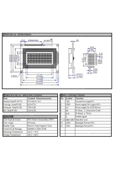 1604a 4x16 Mavi Karakter Lcd Modül Display Ekran 5v Beyaz Arka Işık 16x4 16 X 4 Standart Sol Üst - Resim 8