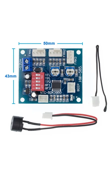 3 Kanal Dc 12V 4A Pwm Fan Hız Kontrol Hw585 Otomatik Sıcaklık Kontrol Ntc Sensör Buzzer Uyarı Pc - Resim 8