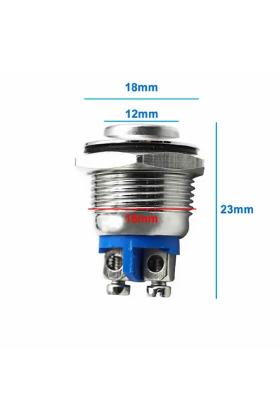 16mm Metal Panel Montaj Yüksek Kafa Push Buton No Dc 6a 12v Ac 3a 250v Ip67 Su Geçirmez
