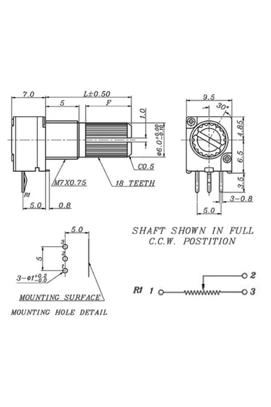 3 Pin 50kohm Potansiyometre B50k Pot Başlıklı Tırtıklı 15mm Döner Ayarlanabilir Direnç Ses - Resim 8