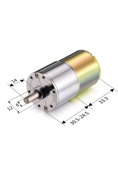 ZGA37RG 12V 37mm 10Rpm Redüktörlü DC Motor Metal Dişli Yüksek Tork Kuvvet Robot Oyuncak RC Araba - Resim 8