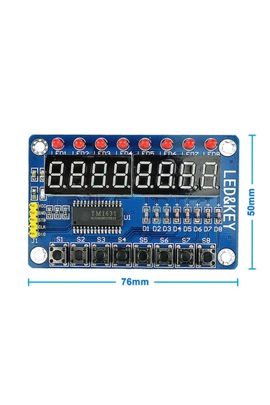 Tm1638 Modül 8 Hane 7 Segment Ekran 8x Kırmızı Led 8x Kullanıcı Butonu Dijital Display Gösterge - Resim 7