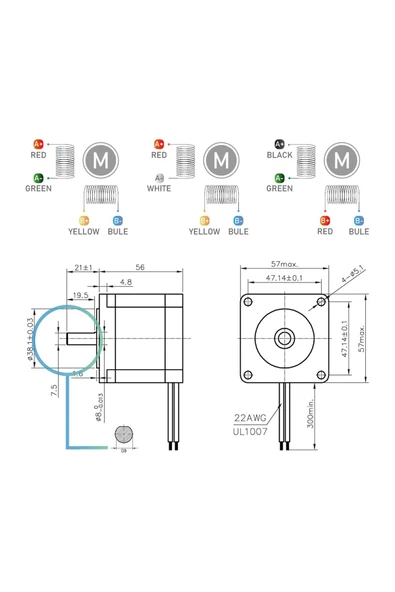 57hs5630 Nema 23 Step Motor 1.1nm 2.7v 3a 8mm D Mil 2 Faz 1.8 Derece 200 Adım 3d Yazıcı Printer Cnc - Resim 8