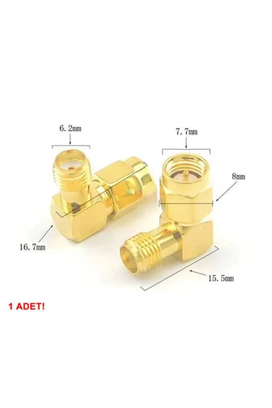 Sma Erkek to Sma Dişi 90 Derece Çevirici Adaptör Altın Kaplama Soket 0-6GHz RF Wi-Fi Anten Wifi Blu - 4