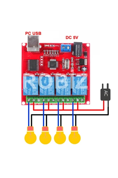 4 Kanal Usb Röle Kontrol Modülü Bilgisayardan Cihaz Açma Kapama Hid Usb - Resim 5