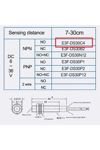 E3f-ds30c4 Ir Kızılötesi Mesafe Sensörü Mz80 Npn No Infrared Optik 30cm Engel Algılayıcı Proximity - Resim 7