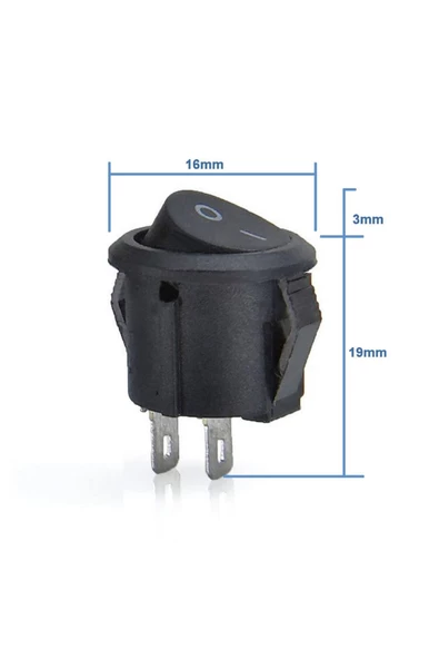 Yuvarlak 2 Pin Anahtar Rocker Switch Mini Buton Kcd1 Siyah 16mm Açma Kapama ürün görseli
