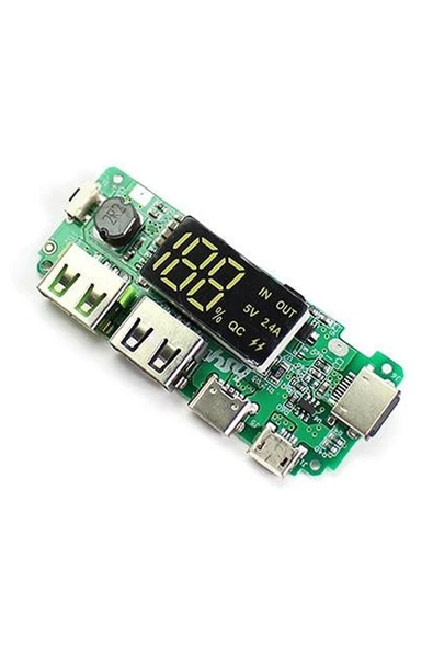 Powerbank Devresi Ekranlı 5V 2.4A Dual Usb Çıkış Type C Micro Usb Giriş Lityum Lion 18650 Pil Şarj