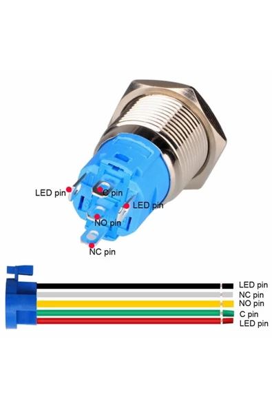 16mm Ledli Kablolu Push Tip Metal Button 12v 16mm 1no 1nc Spdt On Off Su Geçirmez Paslanmaz Çelik - Resim 4