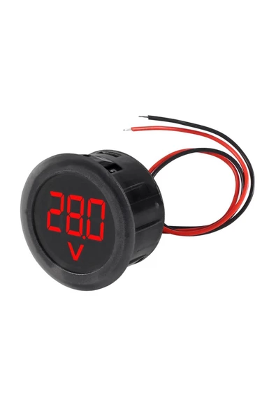 4-100V Dc Voltmetre Yuvarlak Panel Tip Montajlanabilir Dijital Kırmızı Renk Led Gösterge Ekran