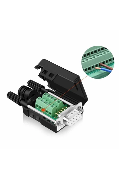 Kutulu DB9 Dişi Konnektör 9 Pin D-Sub Seri Port Terminal Adaptör RS232 RS485 - Resim 3