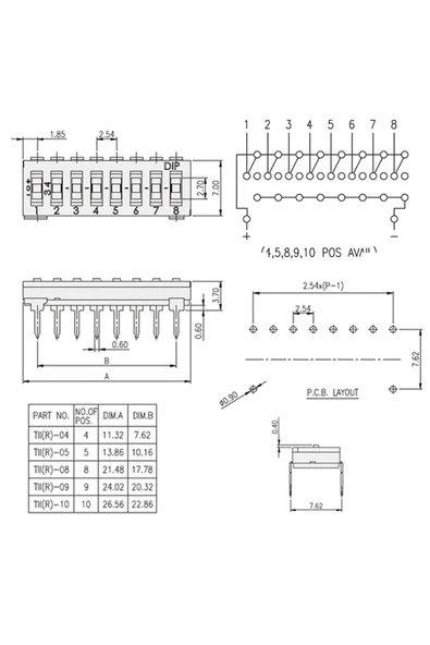 Tristate 8li Dip Switch 8 Pin Siyah Anahtar Açık Kapalı Seçim Adres Ayar + Off - Pull Up/down - Resim 5