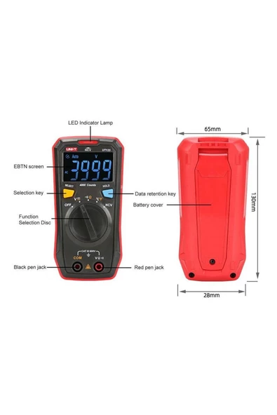 Unı-t Ut123 Dijital Multimetre Mini Cep Tipi Ncv Voltmetre Ampermetre - Resim 7